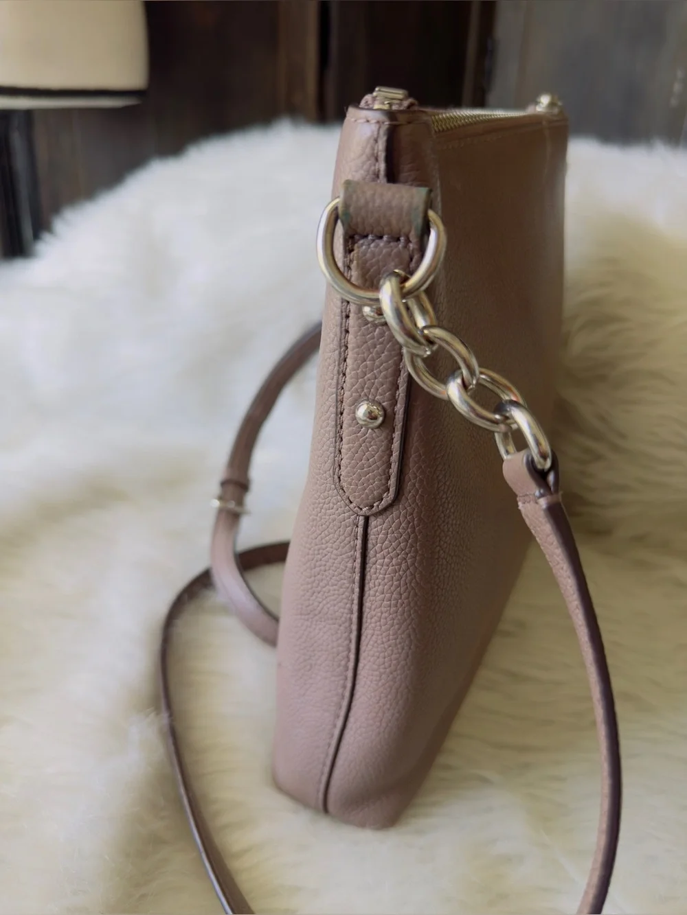 Kate Spade Pebbled Leather Crossbody Bag Medium Taupe Brown Shoulder Purse